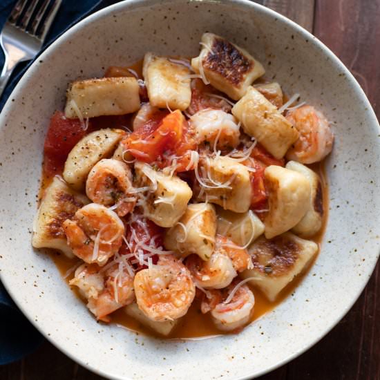 white wine gnocchi and shrimp