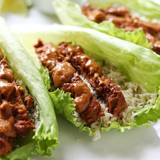 Soy strips with satay sauce