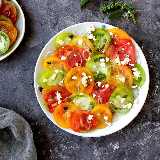 colorful heirloom tomato salad