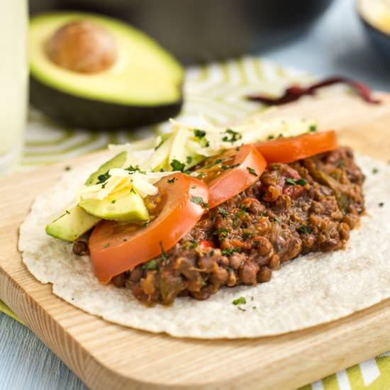 Slow cooker lentil quinoa tacos