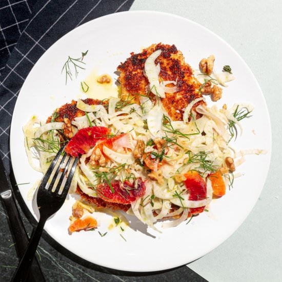 Fennel Salad Over Chicken Cutlets