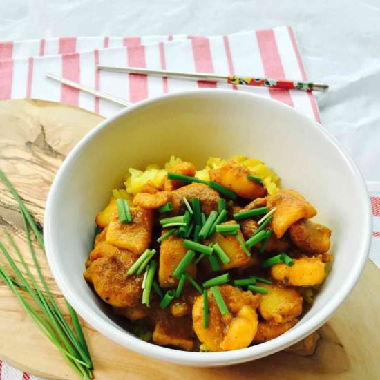 Squid curry with turmeric rice