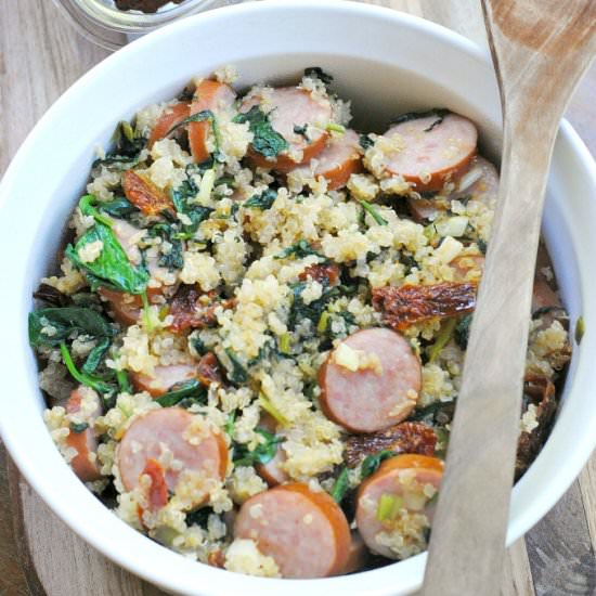 Smoked Sausage Quinoa, Spinach