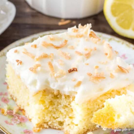 LEMON CAKE WITH COCONUT FROSTING