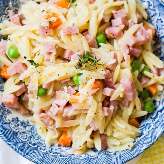 HAM LEMON ORZO / PARMESAN AND PEAS