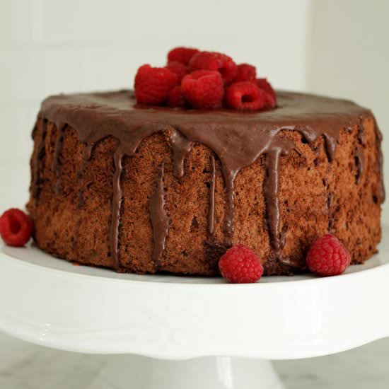 Chocolate Angel Food Cake with Glaz
