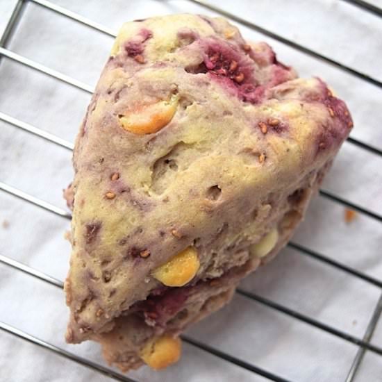 Raspberry white chocolate scones