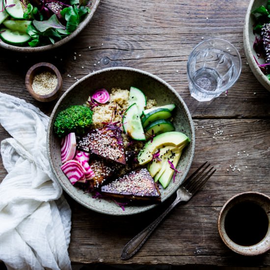 Vegan sticky tofu power bowl