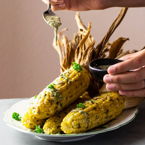 Herb Tahini Corn on the Cob