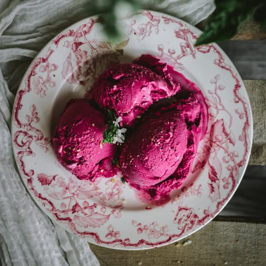 Beetroot ice cream, basil & walnuts