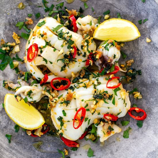 Grilled Squid With Garlic & Parsley