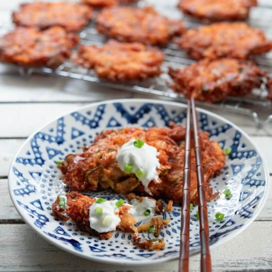 Cheesy Kimchi Potato Pancakes