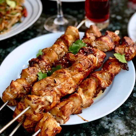 Teriyaki chicken skewers