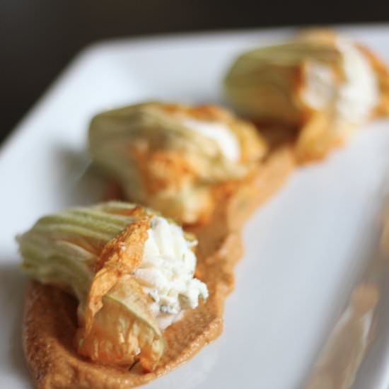Squash Blossoms with Romesco Sauce