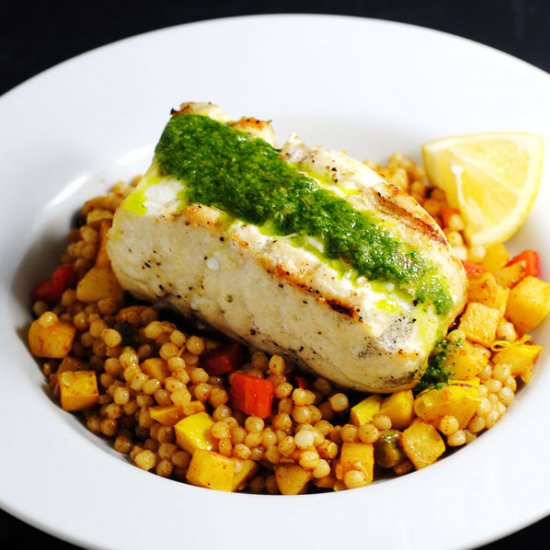 Grilled halibut with chermoula