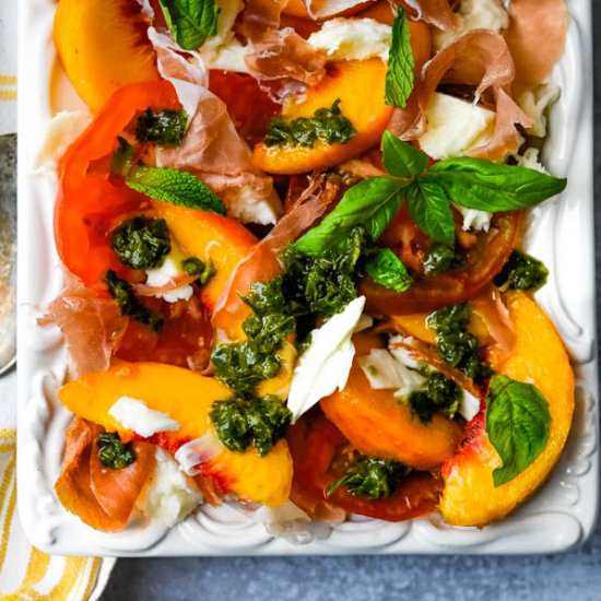 Tomato Peach Caprese & Herb Sauce