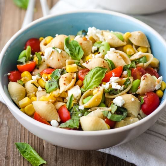 Corn and Tomato Chickpea Pasta