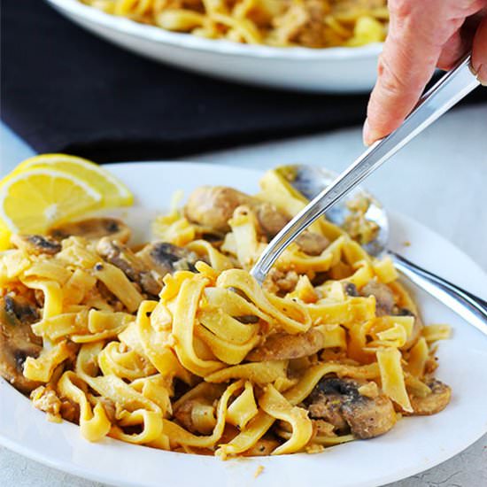 Tempeh mushroom stroganoff