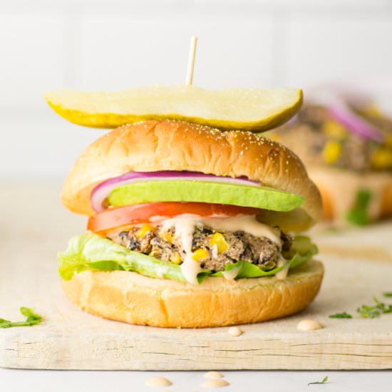 Vegan Corn and Black Bean Burgers