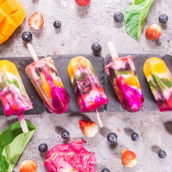 Rainbow Fruit Popsicles