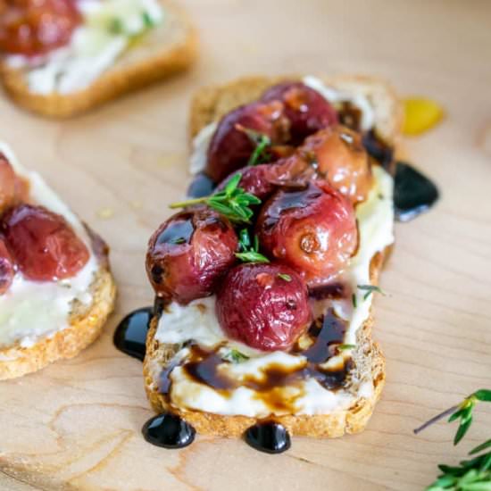 Blue Cheese Roasted Grape Crostini
