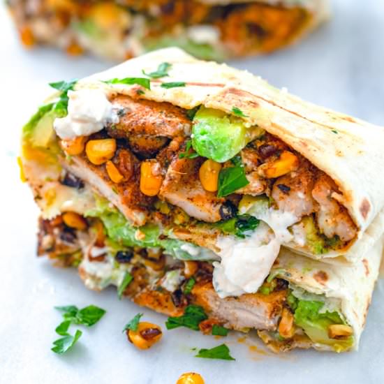 Chicken, Avocado, and Corn Burritos