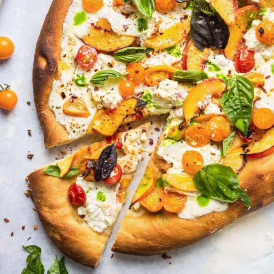 Peach Burrata & Tomato Pizza