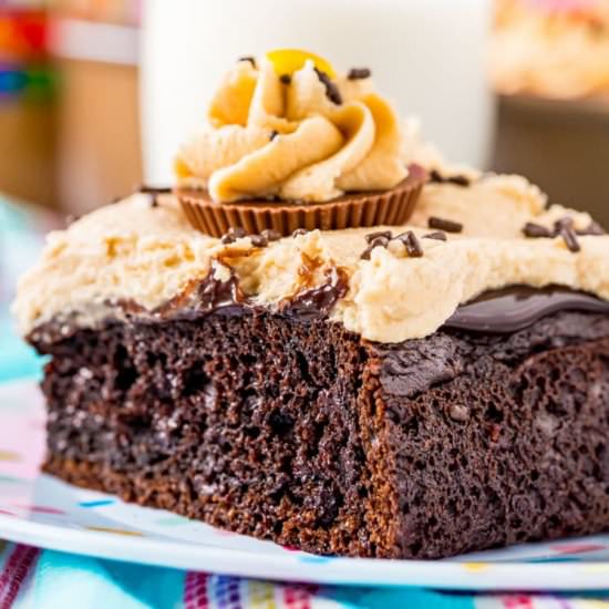 Chocolate Peanut Butter Poke Cake