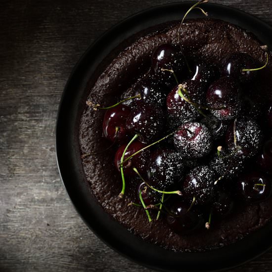Chocolate cake with cherries
