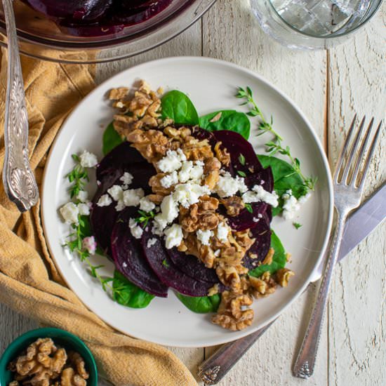Beet Feta Salad with Crispy Walnuts