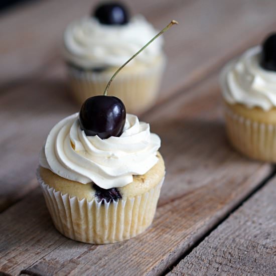 Juicy Cherry Vanilla Cupcakes