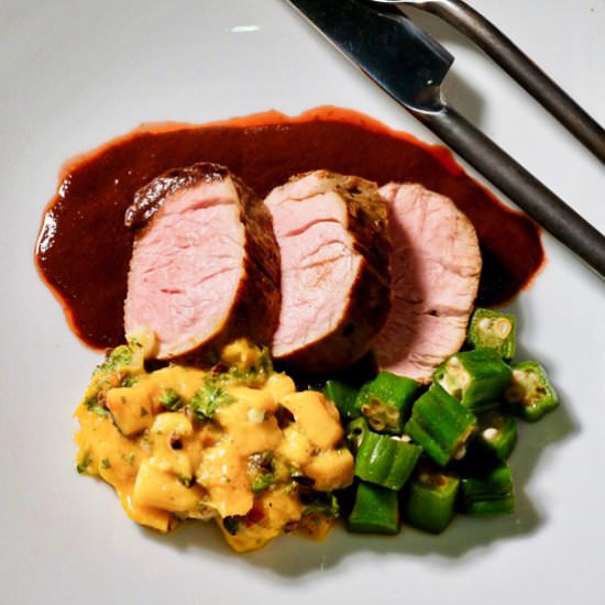 Pork tenderloin, mango salsa