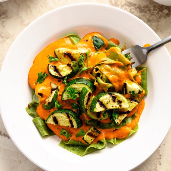 Spinach Pappardelle & Pepper Sauce