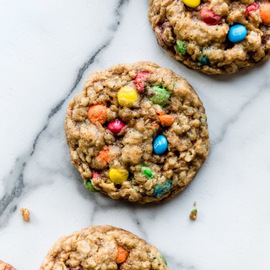 Chewy Oatmeal M&M Cookies