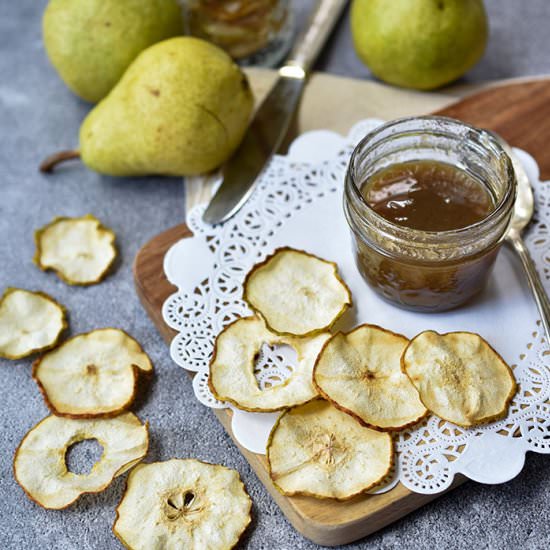 Pear Chips With Quick Caramel Sauce
