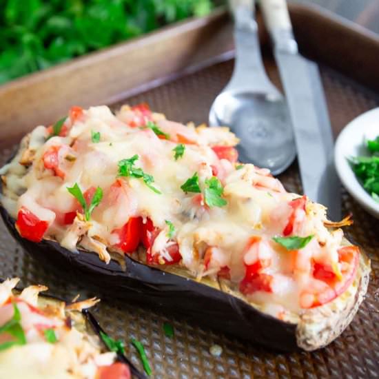 Cheesy Chicken Stuffed Eggplant