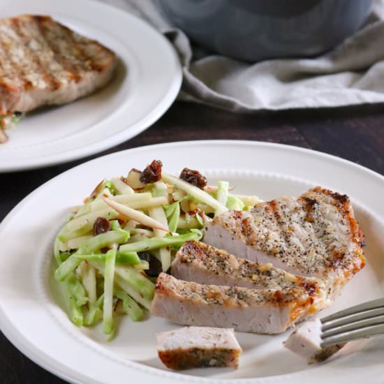 Pork Chops with Broccoli Apple Slaw
