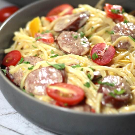 One Pot Sausage & Pepper Fettuccine