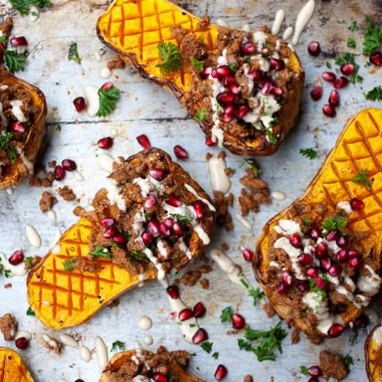 Stuffed Butternut with spicy mince