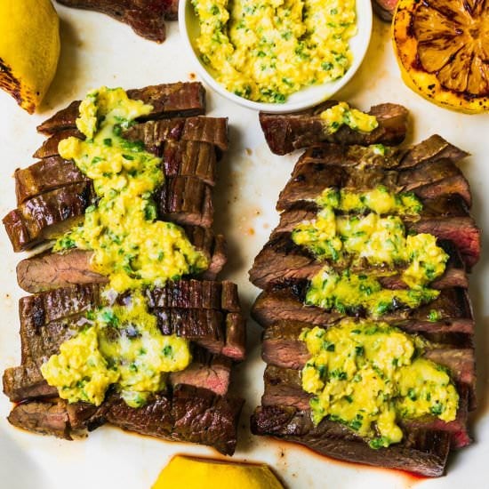 Flank Steak w/ Mustard-Chive Butter