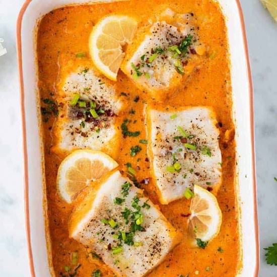 Baked Cod in Roasted Red Pepper