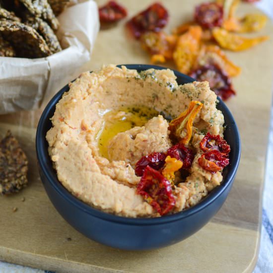 dried tomatoes and savory hummus