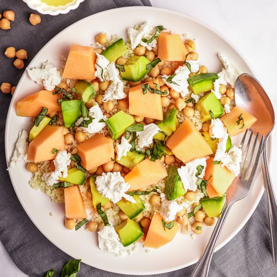 Melon couscous salad with burrata