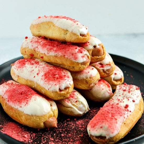 Strawberry White Chocolate Eclairs