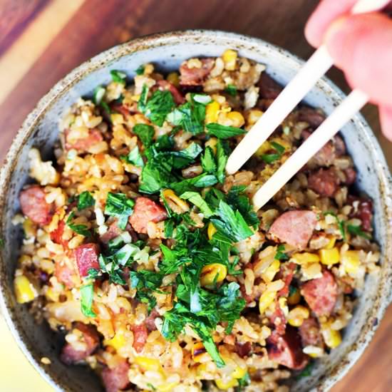 Ring Bologna & Corn Fried Rice