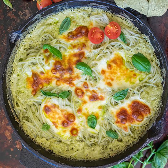 One Skillet GF Alfredo Basil Pasta