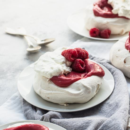 Raspberry Curd Pavlovas