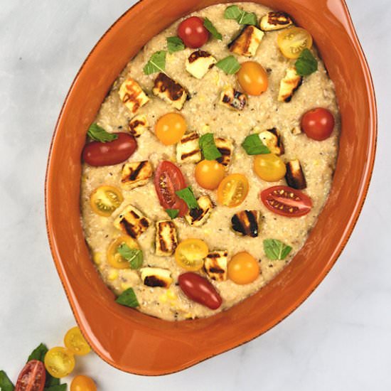Creamy Grits with Halloumi & Tomato