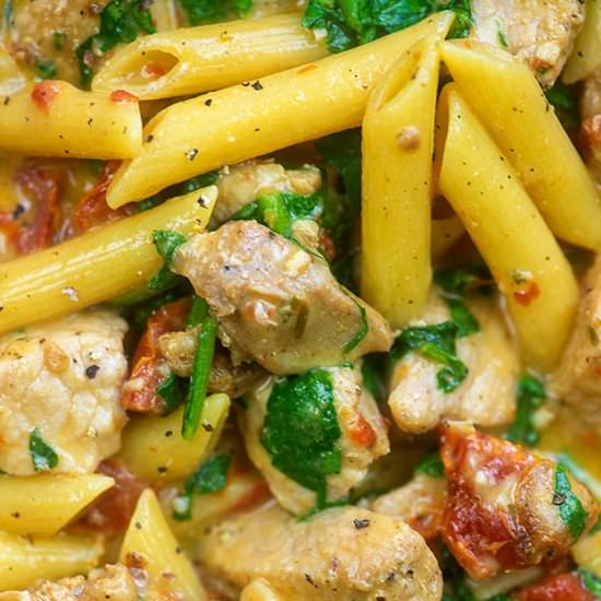 CREAMY TUSCAN PORK & PASTA SKILLET