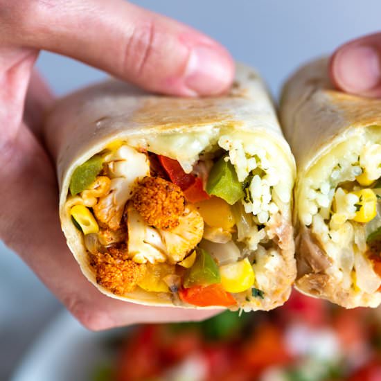 Spicy Cauliflower Veggie Burritos